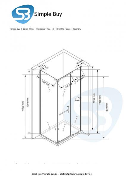 Glas ConCept 24 - Eck Duschkabine Dusche Milchglas Frost Satiniert"Detroit" - H 195cm- ESG Sicherheitsglas 8mm (120x90x195cm)